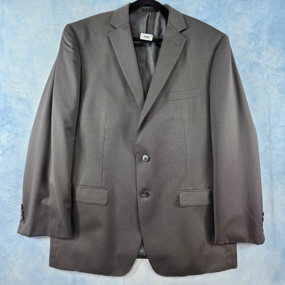 Calvin Klein Mens 44R Suit Jacket Brown 100% Wool 2-Button Blazer Micro-Ribbed